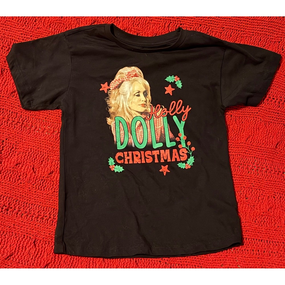 Wonder Nation Holly Dolly Christmas T-Shirt Kids Small 6-6X Black Dolly Parton